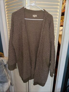POL Taupe Bouclé Open-Front Cardigan Sweater